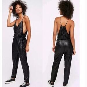 FREE PEOPLE all black slouchy sequin jumpsuit S